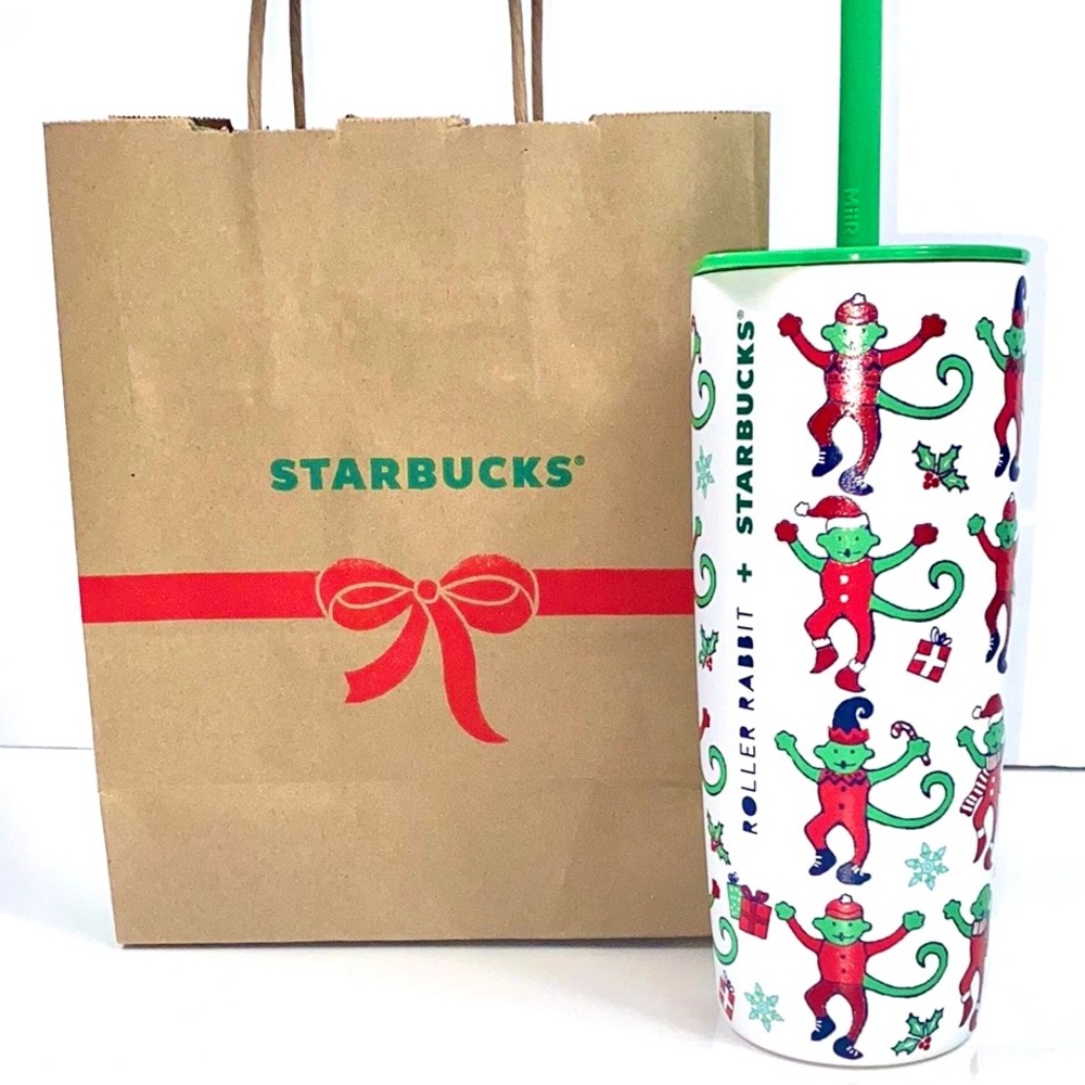 Starbucks + Roller Rabbit Holiday Monkey Mas 24oz Stainless Steel Tumbler